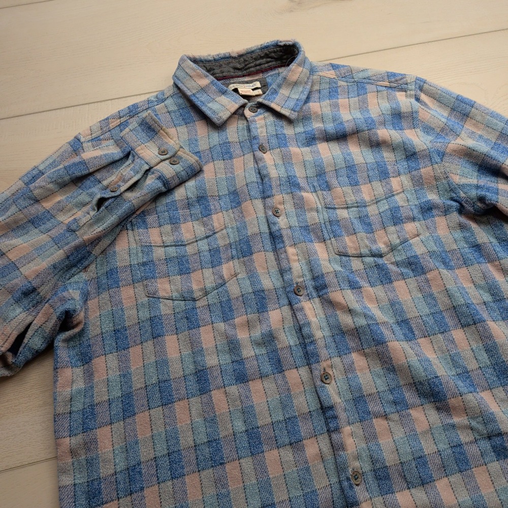 Carbon 2 Cobalt Mens Blue Tan Plaid‎ Flannel Button Down Shirt Large 133824